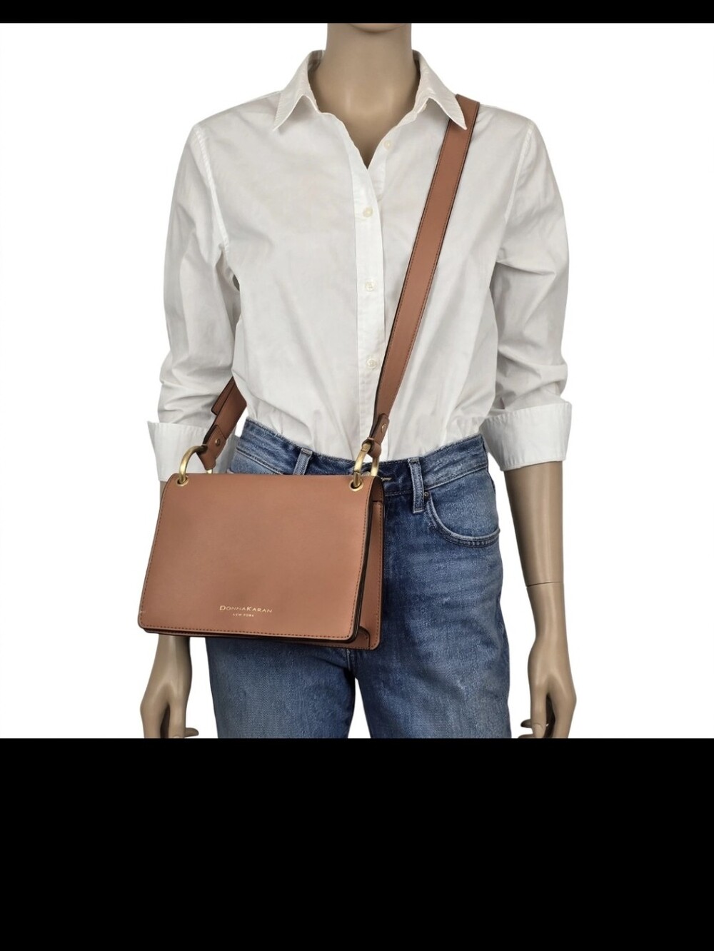 Donna Karan Cognac Brown Leather Shoulder Bag with Gold Hardware